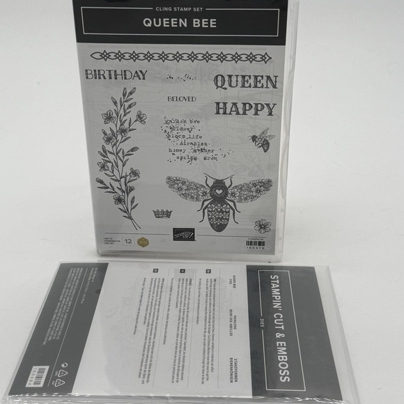Stampin Up Queen Bee Stamp Set & Dies Birthday Crown Happy Flower Bee Beloved